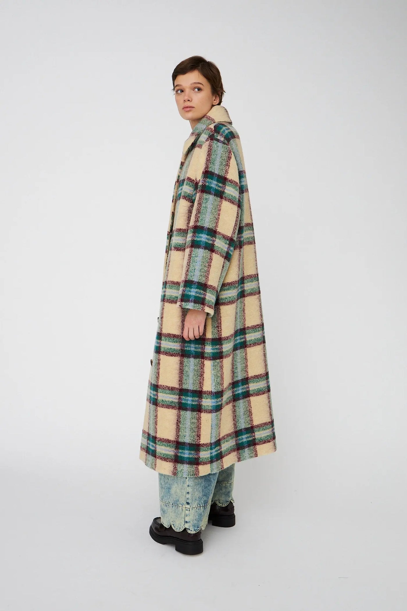 Long Wool Checked Coat