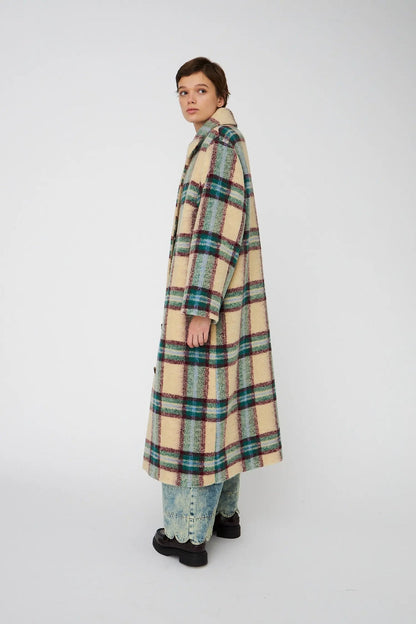 Long Wool Checked Coat