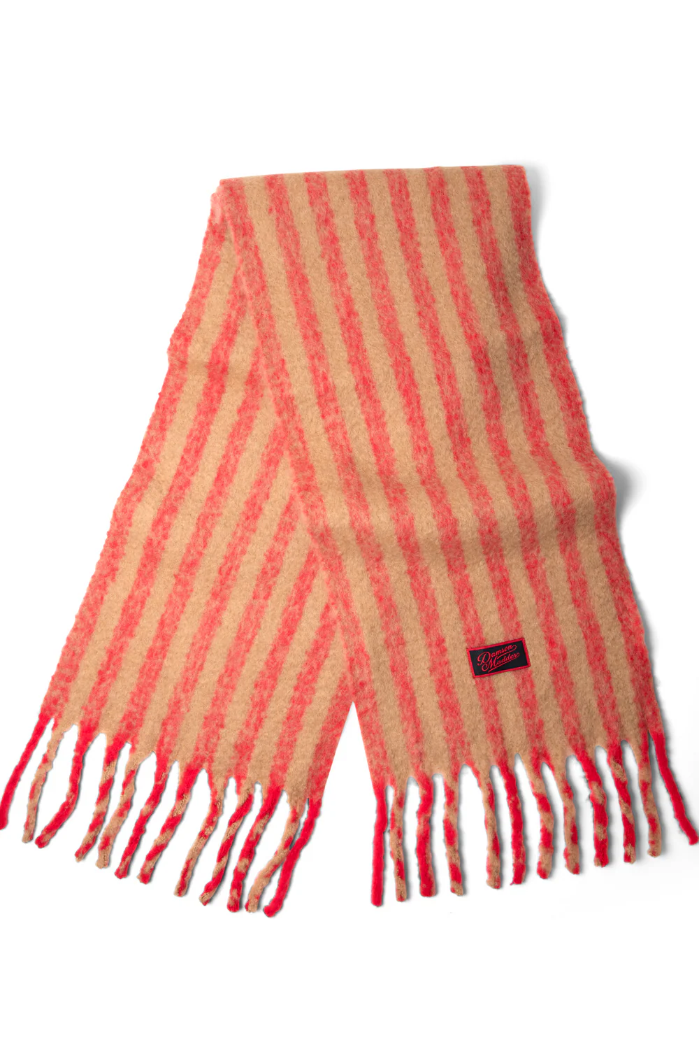 Brushed Oversized Scarf Red/ Tan Stripe