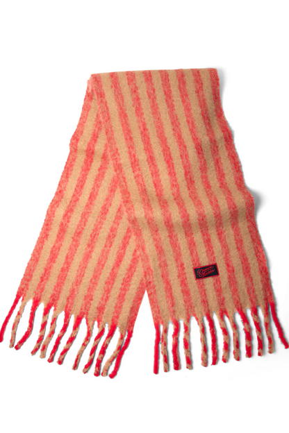 Brushed Oversized Scarf Red/ Tan Stripe