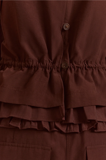 Aliani Sheer Panel Blouse - Chocolate