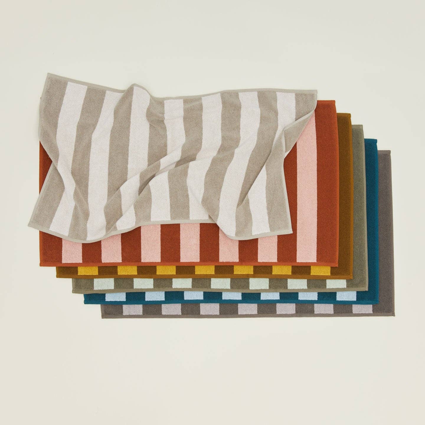 Striped Terry Bath Mat - Blush /Terracotta