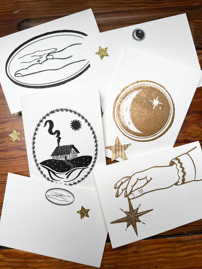 Catching star letterpress card Gold - folk magic