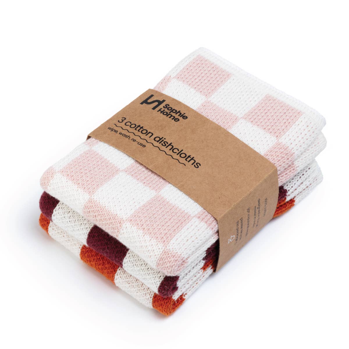 Reusable & Eco-Friendly Cotton Knit Dishcloths: Check Orange