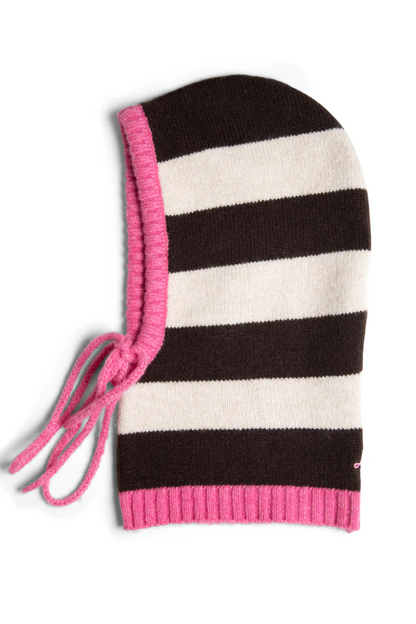 Cream & Chocolate Stripe Hood With Pink Ties