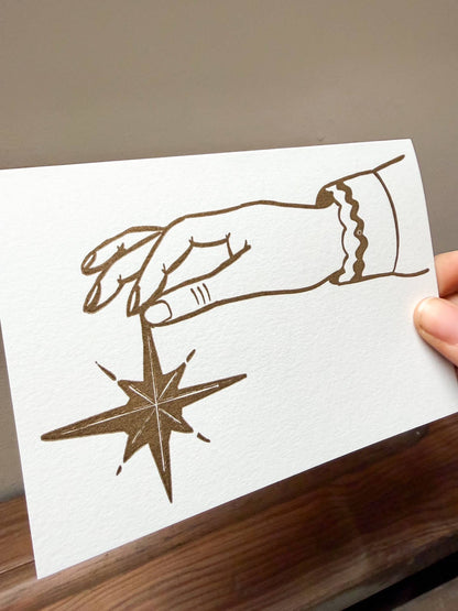 Catching star letterpress card Gold - folk magic