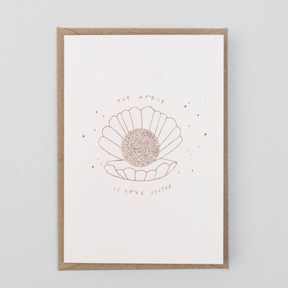 THE WORLD IS YOUR OYSTER HAND FINISHED CONGRATULATIONS CARD