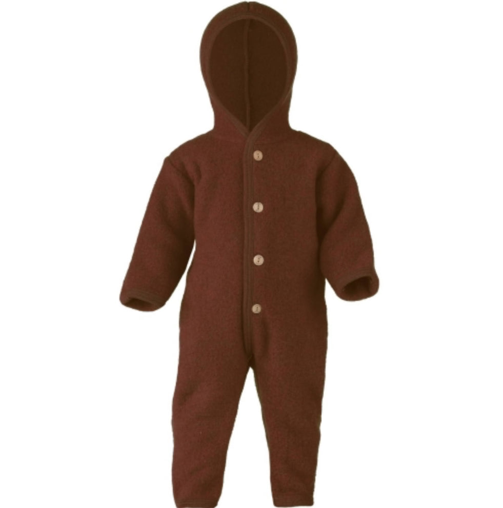 Engel Merino Fleece Button Front Snuggle Suit Hoodie - Cinnamon