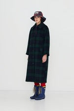 Long Check Coat - Navy