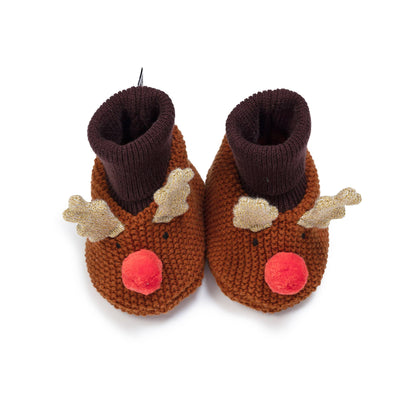 Cotton Knit Baby Slipper Socks: Reindeer