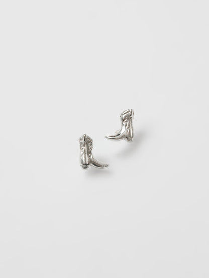 Cowboy Boot Stud Earrings - Silver