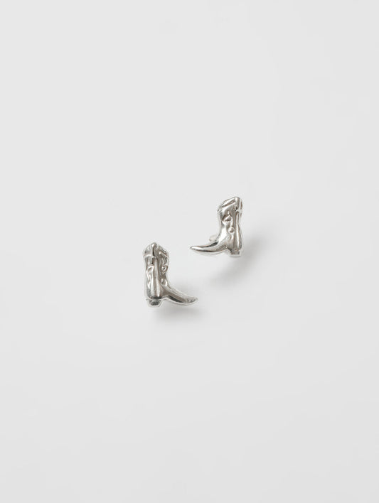 Cowboy Boot Stud Earrings - Silver