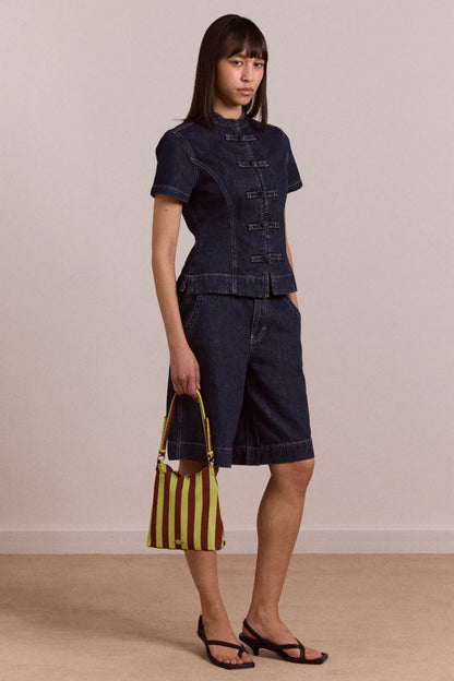 Nelly Button Trim Top - Indigo