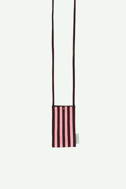 Phone Pouch Knitted Stripes - Chocolate and Bubblegum