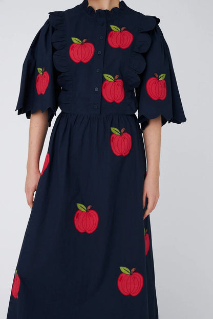 Embroidered Cotton Midi Dress - Apples