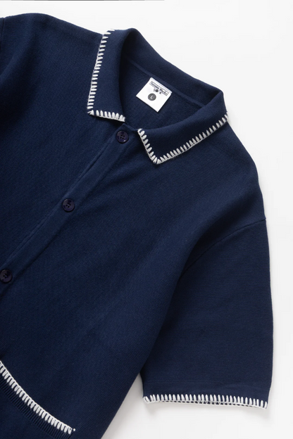 Blanket Stitch Knit Vest - Navy