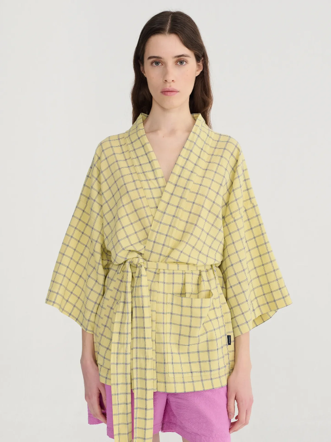 Spicy Window Check Crepe Kimono