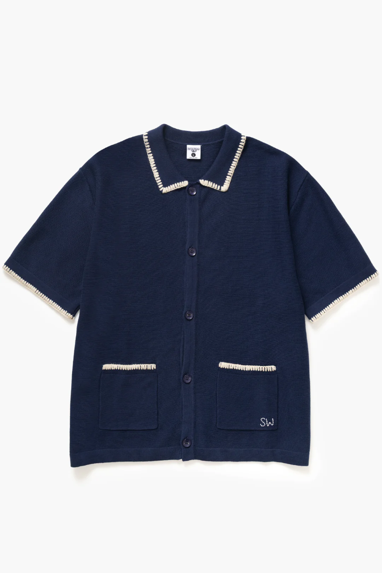 Blanket Stitch Knit Vest - Navy