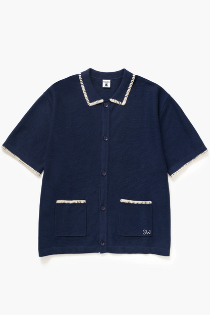 Blanket Stitch Knit Vest - Navy