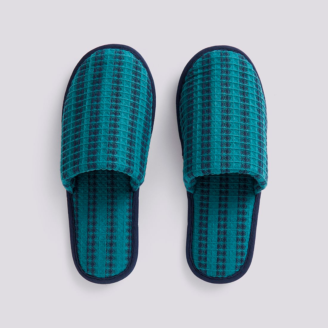 Waffle Slippers Stripe: Petrol Blue