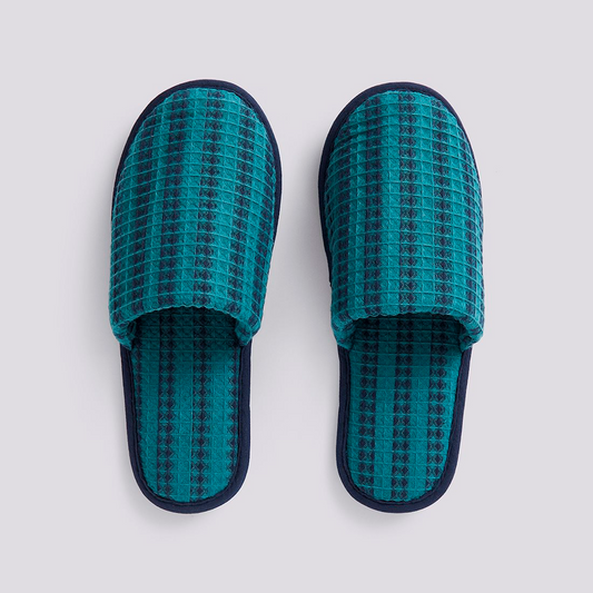 Waffle Slippers Stripe: Petrol Blue