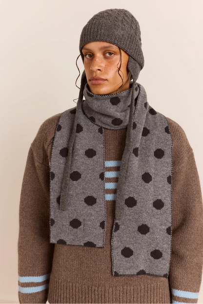 Cashmere / Wool Blend Mix Turn Up Tie Beanie - Charcoal