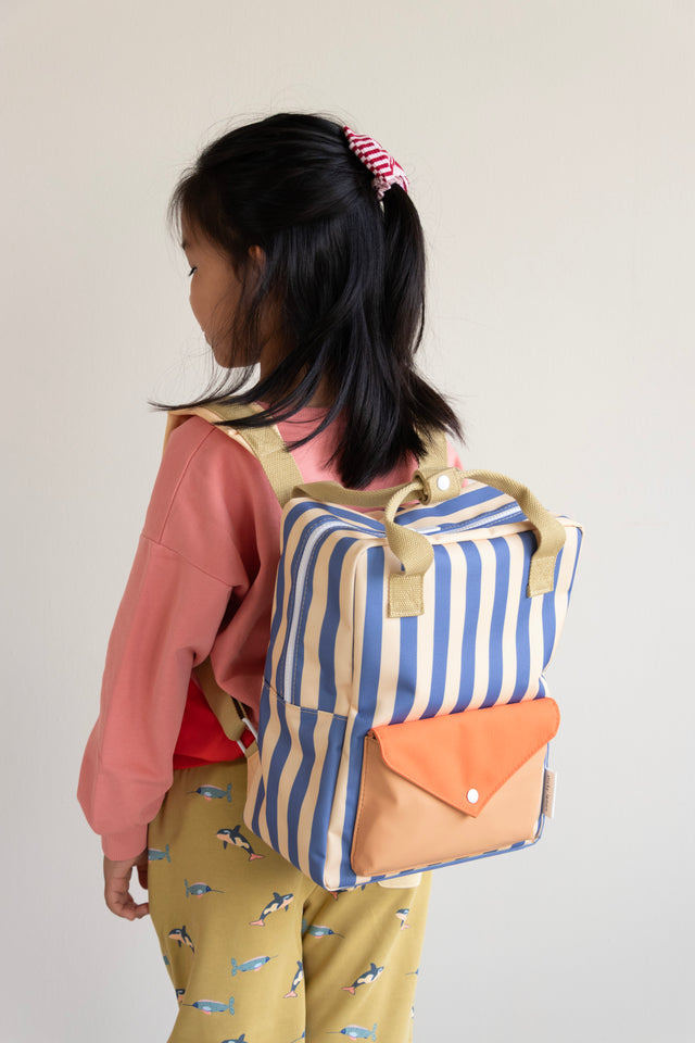 Backpack Medium Envelope - Stripes Whale Blue & Sandy