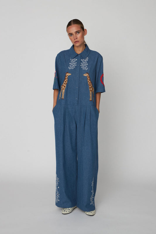 Out Of Office Embroiderd Jumpsuit - Sunmer Blue