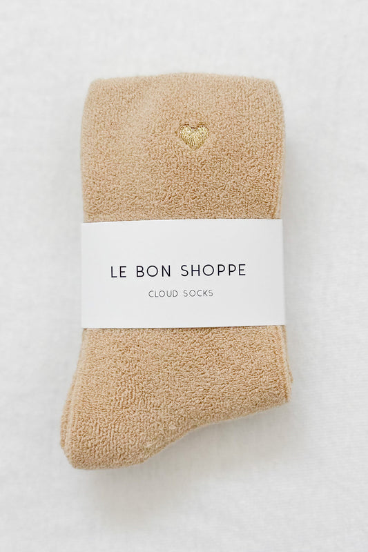 Embroidered Cloud Socks- French Vanilla Gold Heart