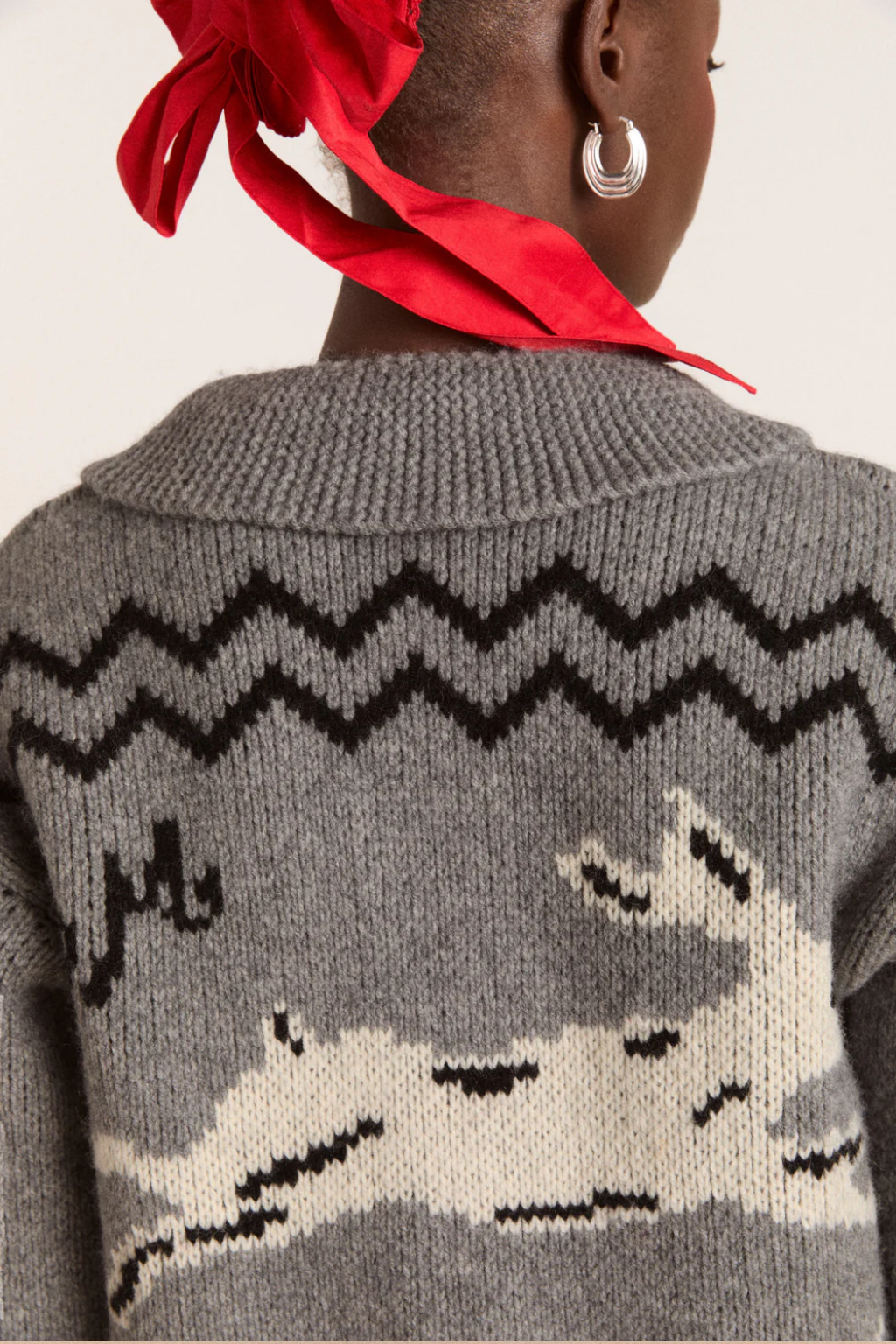 Cecily Collar Lambs Wool Cardigan - Bunny Intarsia