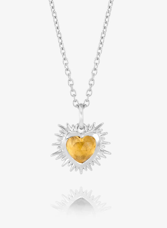 Electric Love November Birthstone Heart Necklace Silver - Citrine