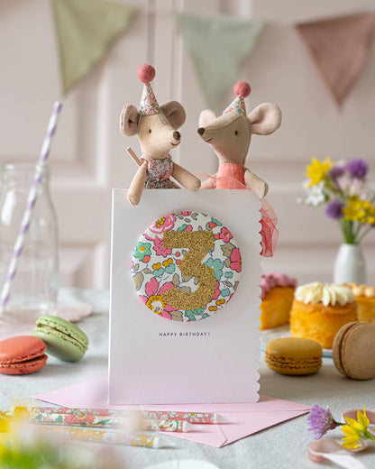 Birthday Badge Age 3 - Liberty Besty Pink fabric