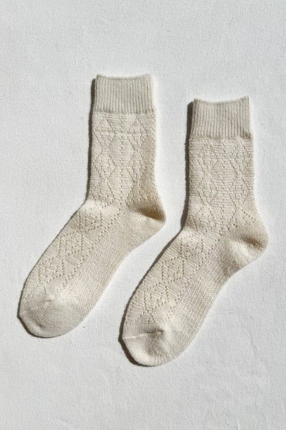 Cashmere Pointelle Socks - Cream