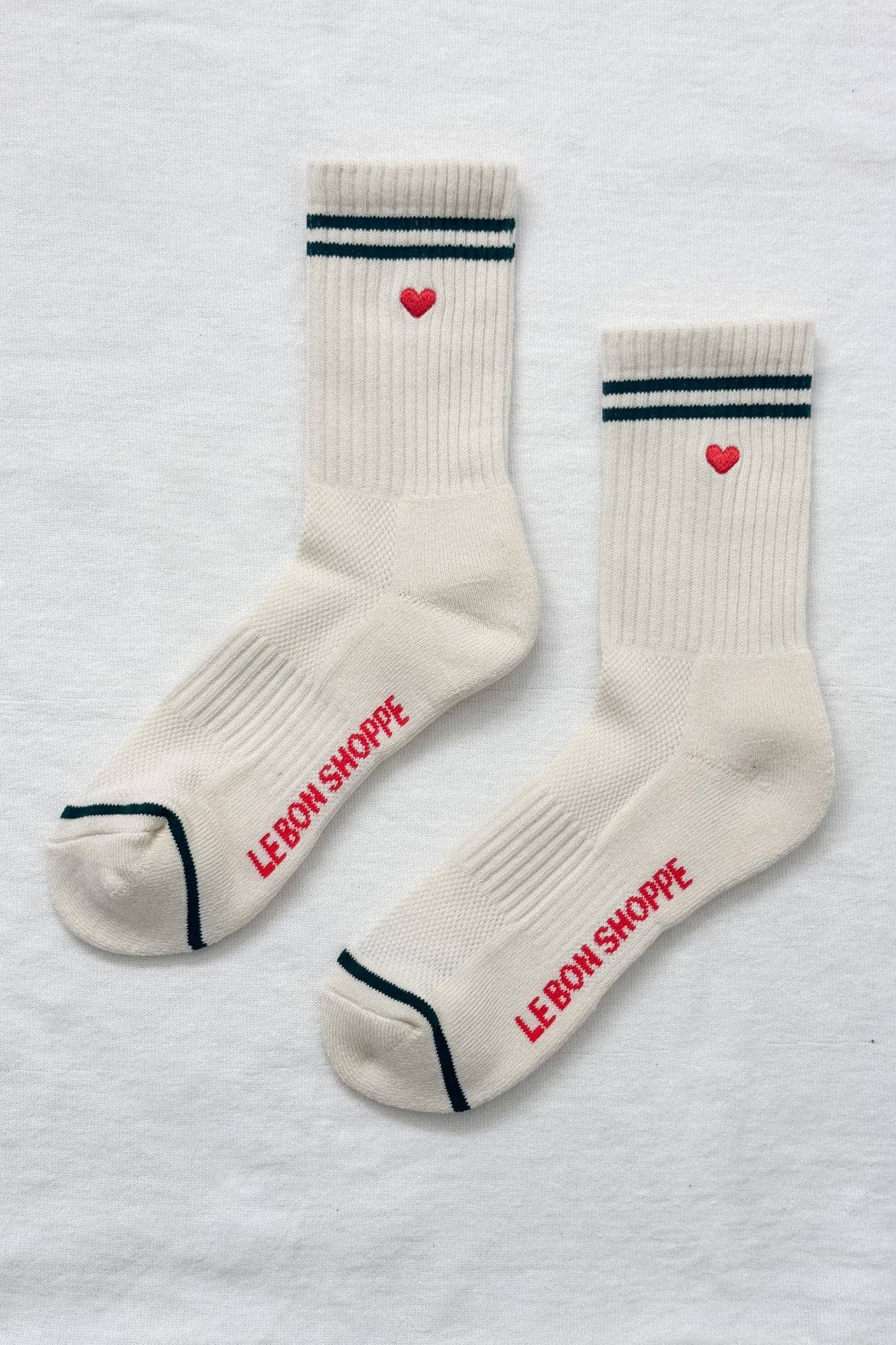 Embroidered Boyfriend Socks - Milk Heart