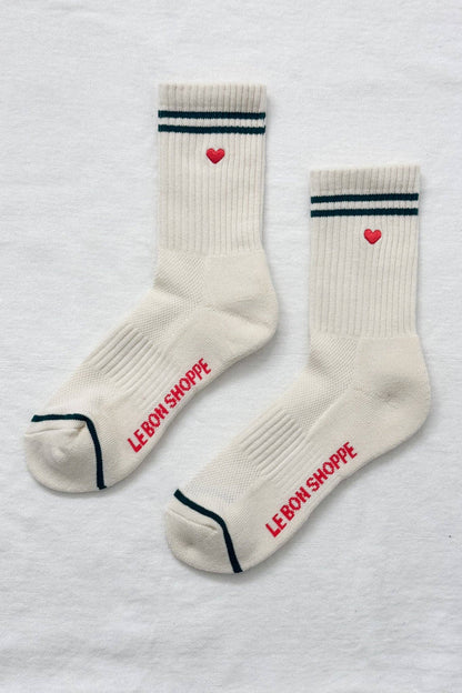 Embroidered Boyfriend Socks - Milk Heart