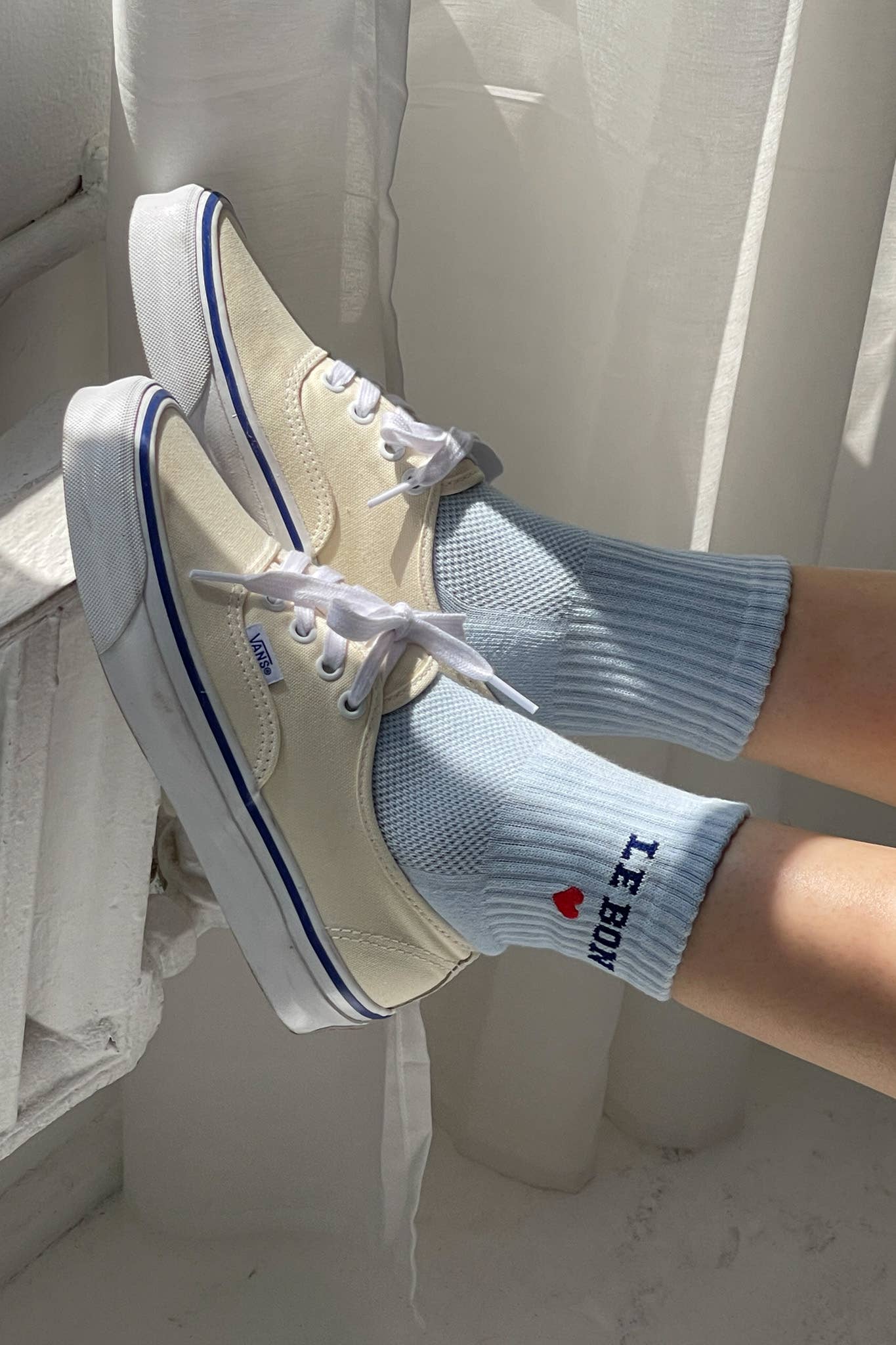 Embroidered Crew Socks - Sky Blue