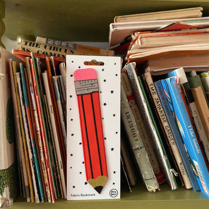Red Retro Pencil Embroidered Fabric Bookmark