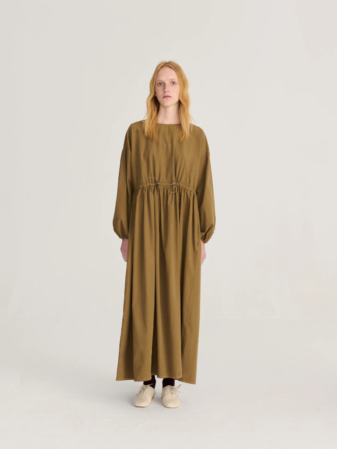 Poplin Elastic Waist Dress - Khaki
