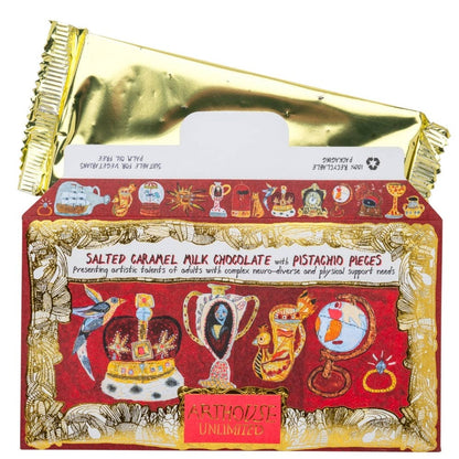 Cabinet of Curiosities, Salted Caramel Milk Chocolate with Pistachio Pieces