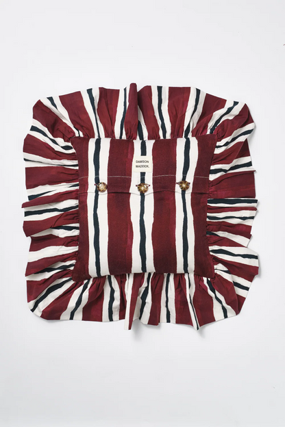 Frilly Cushion - Burgundy Stripe