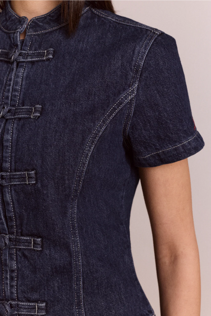 Nelly Button Trim Top - Indigo
