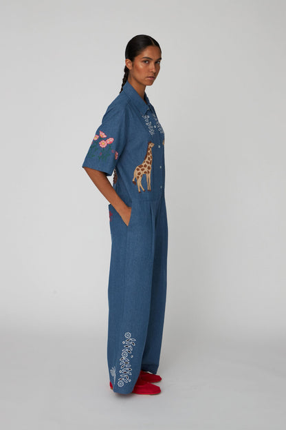 Out Of Office Embroiderd Jumpsuit - Sunmer Blue