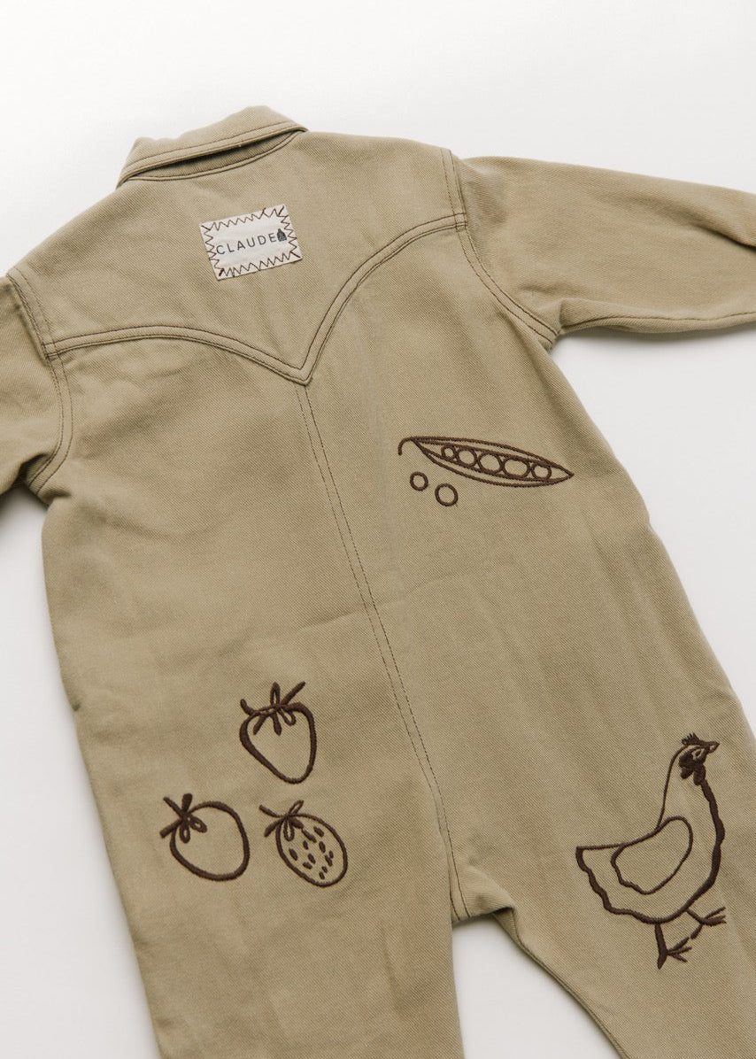 Quinn Olive Allotment Embroidered Overalls