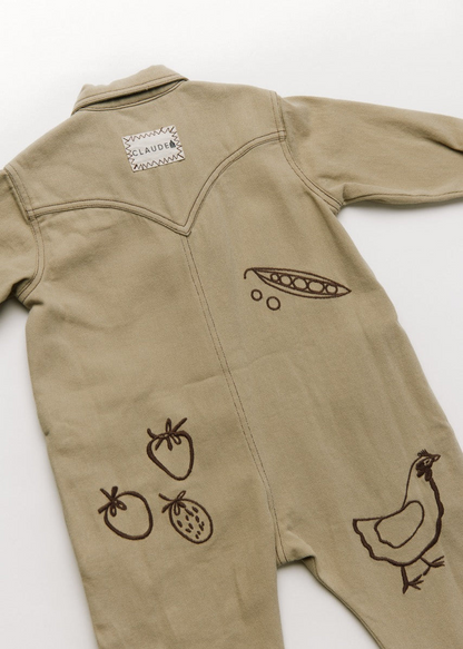 Quinn Olive Allotment Embroidered Overalls