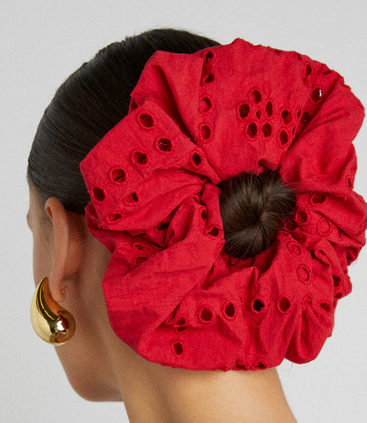 Oversized Broidery Scrunchie - Red