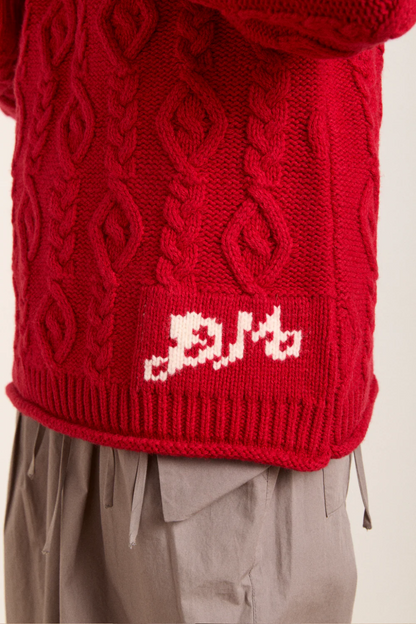 Ffion Cable Stitch Wool Jumper - Red