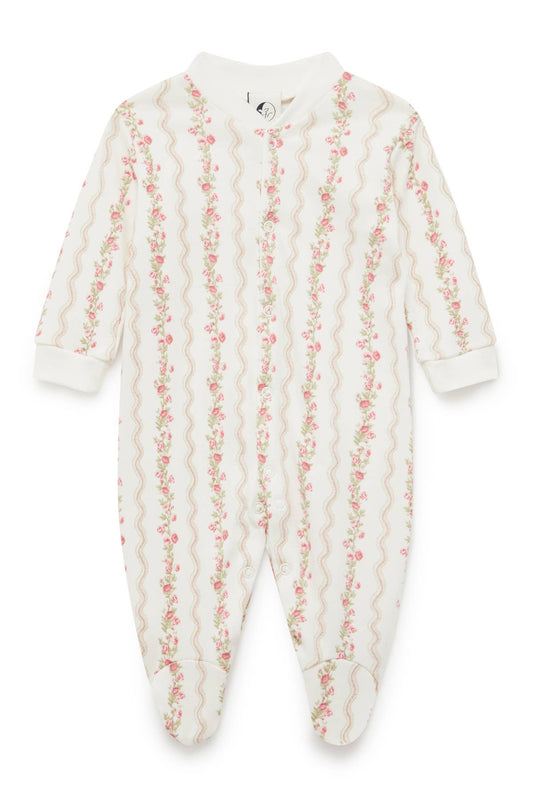 BABY SLEEPSUIT | FLORAL STRIPE: 0-3 Months