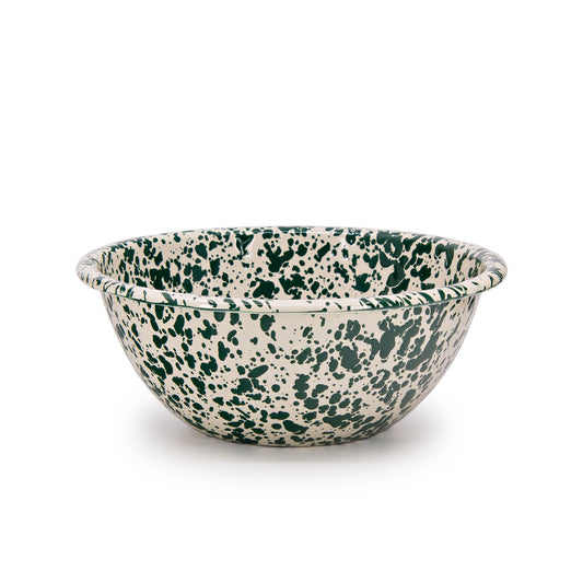 Splatter Enamelware Small Serving Bowl: Green & Cream