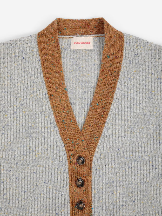 Colour Block V-Neck Wool Blend Cardigan