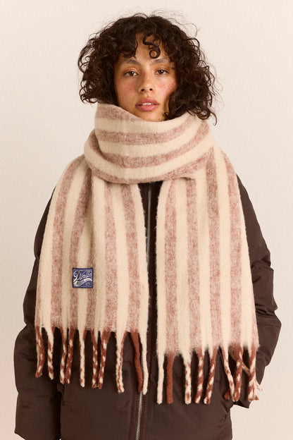 Brushed Fluffy Scarf - Choc & Ecru Stripes